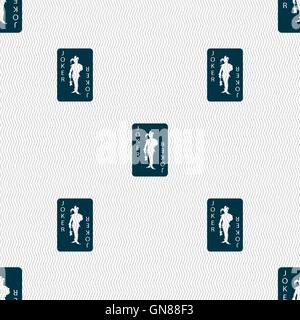 Single playing cards, Joker icon sign. Seamless pattern with geometric texture. Vector Stock Vector