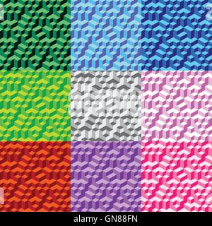 Set Seamless Geometric Volume Pattern Background 002 Stock Vector
