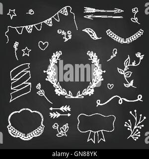 Vintage romantic set in vector. Stylish romantic elements for pa Stock Vector