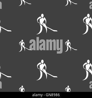 Winter sport, Hockey  icon sign. Seamless pattern on a gray background. Vector Stock Vector