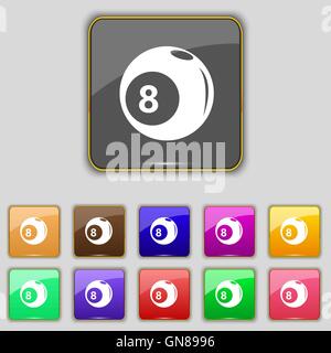 Billiards icon sign. Set with eleven colored buttons for your site. Vector Stock Vector