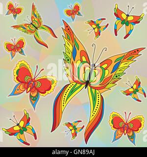 Butterflies. Set of vector illustrations. Bright, colorful Stock Vector