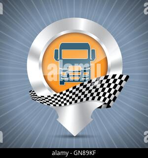 Truck badge with metallic pointer and race flag Stock Vector