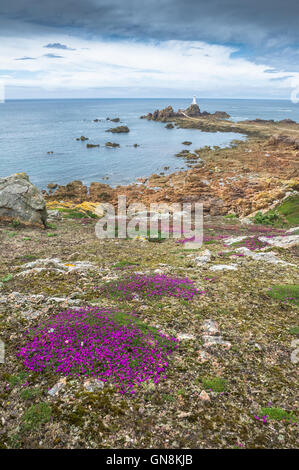 The lighthouse at La Corbière is the extreme south-western point of Jersey in St. Brelade. Stock Photo