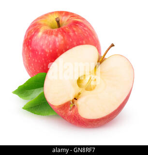 Isolated apple. Cut red apple fruits isolated on white background with clipping path Stock Photo