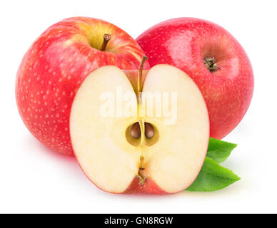 Isolated apples. Cut red apples isolated on white background with clipping path Stock Photo