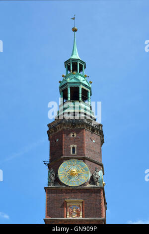 Tower of the Old Town Hall on Market Square in the Old Town of Wroclaw in Poland. Stock Photo