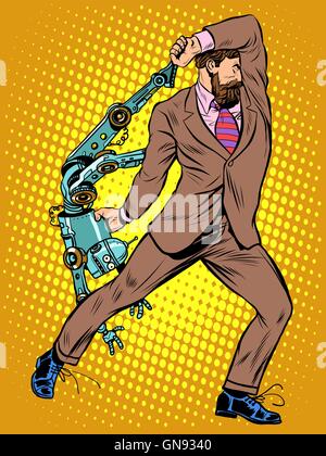 Cyclops businessman against a robot Stock Vector