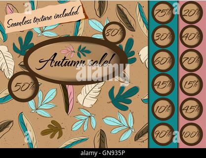 Autumn sale poster with seamless texture. Stock Vector