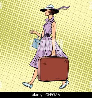 Woman traveler with suitcase Stock Vector