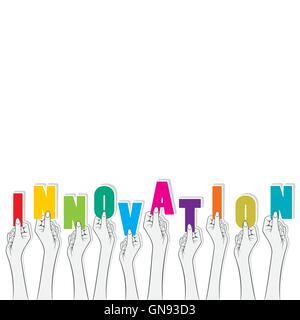 creative innovation word hold in hand concept design Stock Vector