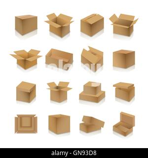 Set of cardboard boxes, vector illustration. Stock Vector