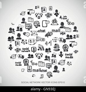 Black doodles Hand Drawn Social Network Icons set on White. EPS10 vector illustration. Stock Vector