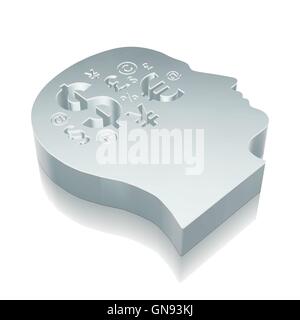 Marketing icon: 3d metallic Head With Finance Symbol with reflection, vector illustration. Stock Vector
