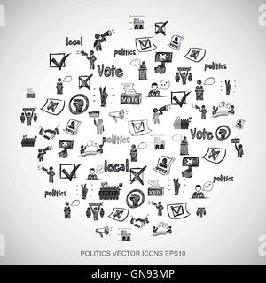 Black doodles Hand Drawn Politics Icons set on White. EPS10 vector illustration. Stock Vector