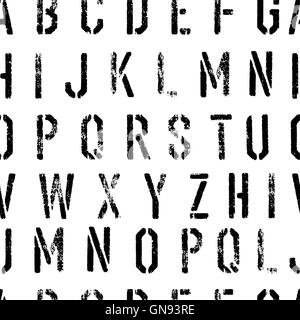 Stencil Grunge Alphabet Seamless Pattern. Black and white Stock Vector