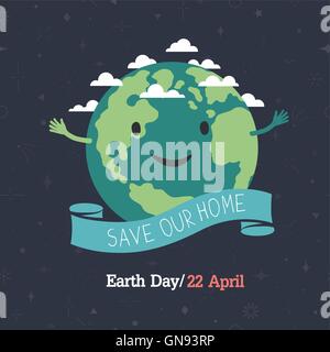 Earth day, 22 April. "Save our home". Cartoon Earth illustration Stock Vector