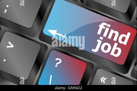 Searching for job on the internet. Jobs button on computer keyboard vector, keyboard keys, keyboard button Stock Vector