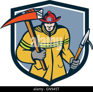 Fireman Firefighter Fire Axe Hook Crest Retro Stock Vector