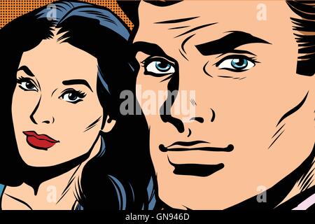 Beautiful couple man and woman pop art retro Stock Vector