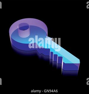 3d neon glowing Key icon made of glass, vector illustration. Stock Vector