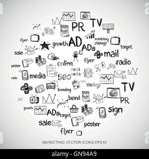 Set of black and white business and marketing icon illustrations Stock ...