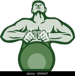 Illustration of an athlete weightlifter lifting kettlebell with one ...