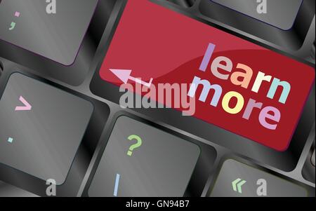 education concept with learn more button on computer keyboard vector keyboard key. keyboard button. Vector illustration Stock Vector