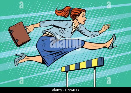 businesswoman running hurdles Stock Vector