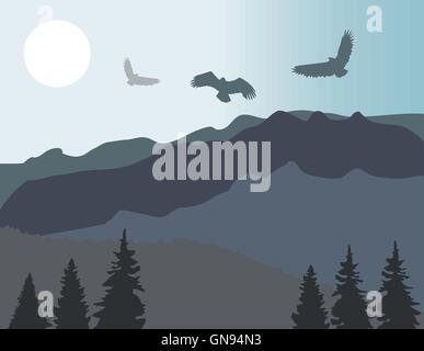 Mountans Eagle Flying Stock Vector