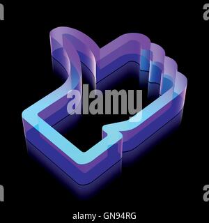 3d neon glowing Thumb Up icon made of glass, vector illustration. Stock Vector