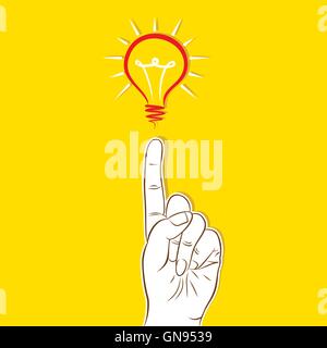 finger pointing bulb , new idea concept design Stock Vector