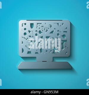 Education concept: flat metallic Computer Pc icon, vector Stock Vector