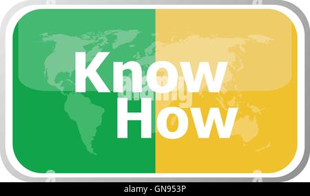 know how words on vector web button icon isolated on white. World earth map icon vector illustration. Stock Vector