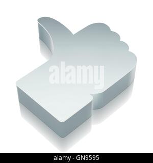 Social network icon: 3d metallic Thumb Up with reflection, vector illustration. Stock Vector