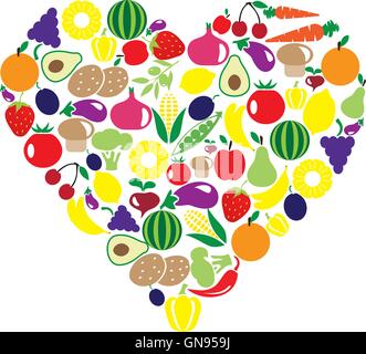 Vegetable and fruits heart Stock Vector
