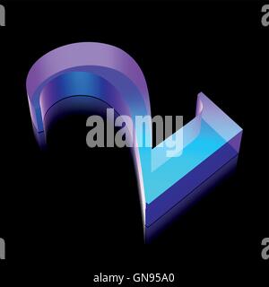 3d neon glowing character 2 made of glass, vector illustration. Stock Vector