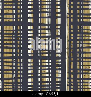 Vertical lines and dots on bold golden stripes. Hand-drawn seaml Stock Vector