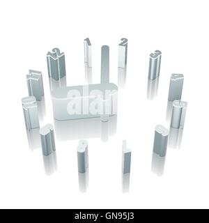 3d metallic Clock icon with reflection, vector illustration. Stock Vector