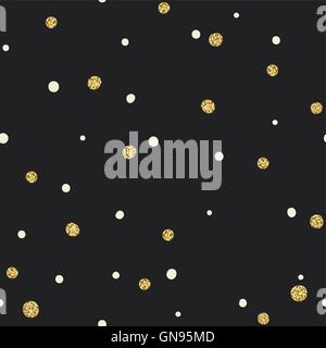 Abstract Seamless Pattern on Black Background with White and Gol Stock Vector