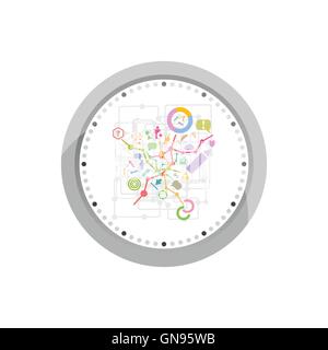 Set of office icons in flat design on original watch vector illustration isolated on white Stock Vector