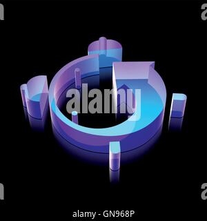 Timeline icon: 3d neon glowing Alarm Clock made of glass, vector illustration. Stock Vector