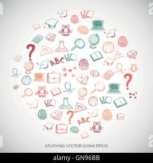 Education Multicolor doodles Hand Drawn Education Icons set on White. EPS10 vector illustration. Stock Vector
