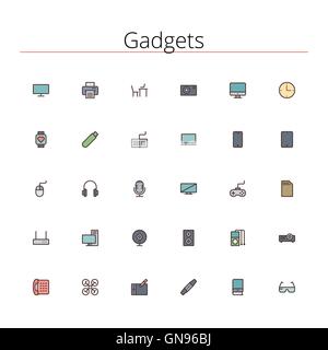 Gadgets Colored Line Icons Stock Vector