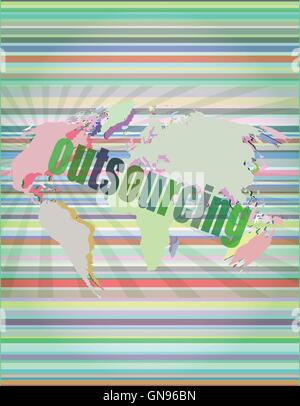 Job, work concept: words Outsourcing on digital screen, 3d vector illustration Stock Vector