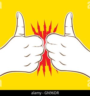 two thumb up icon cheers or hit, good luck wish each other design Stock Vector