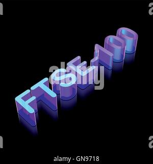 3d neon glowing character FTSE-100 made of glass, vector illustration. Stock Vector