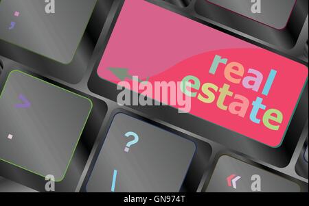 Real Estate concept. hot key on computer keyboard with Real Estate words vector keyboard key. keyboard button. Vector illustrati Stock Vector
