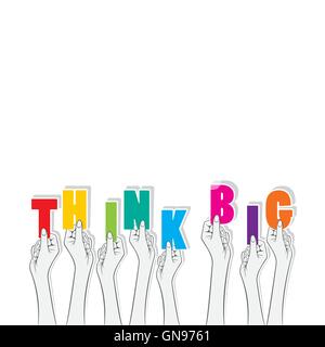 think big text hold in hand design Stock Vector