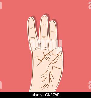 three finger pointing up or count number three by finger design Stock Vector